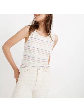 Madewell Cream Ribbed Tank with Multicolor Stripes